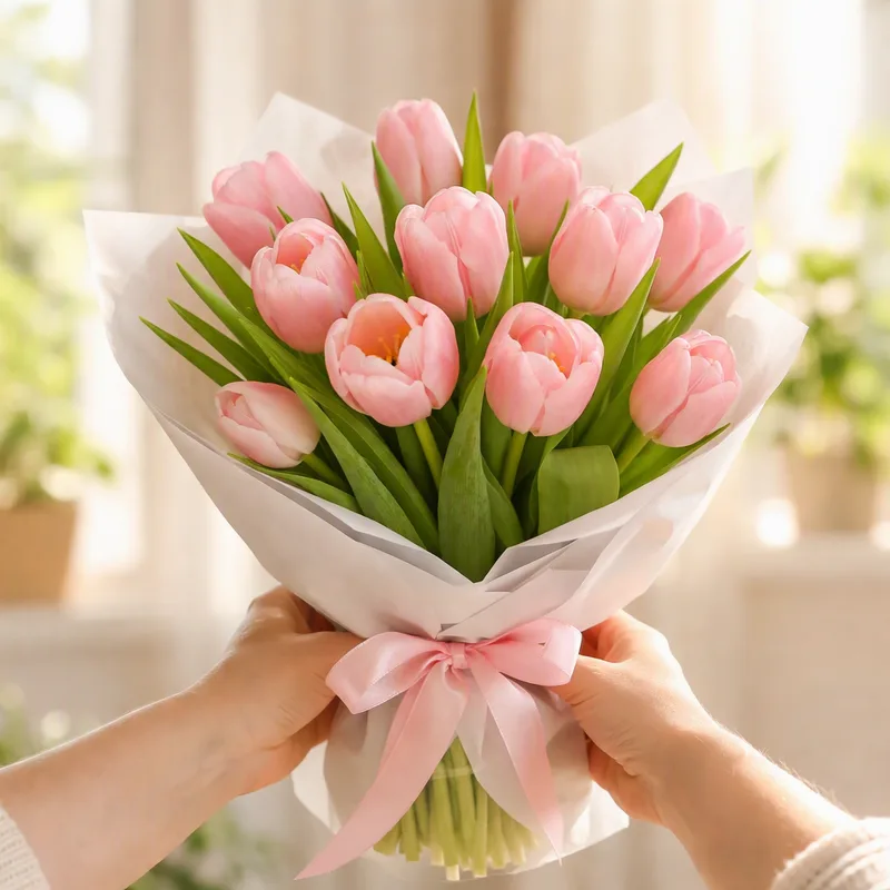 Bouquet de tulipes calme et lié à la main pour un collègue malade