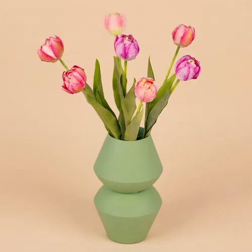 Zijden Kunstbloemen | Tulp & groene vaas