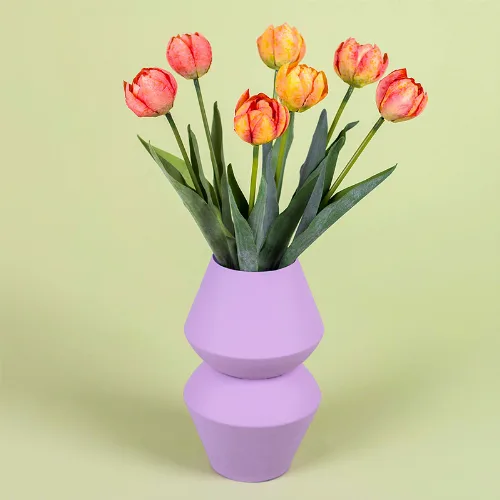 Zijden Kunstbloemen | Tulpen & paarse vaas