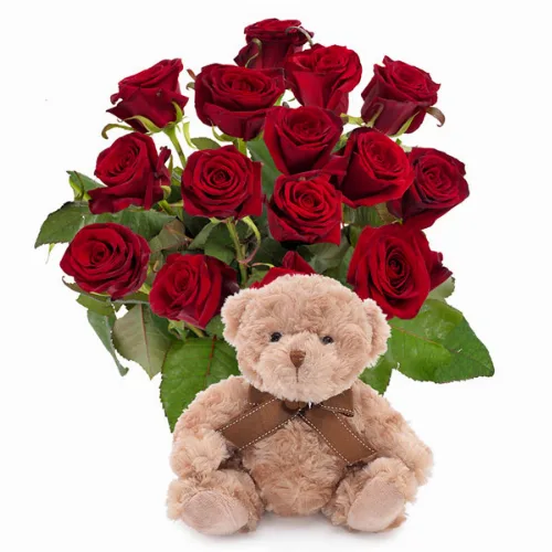 Rode rozen met teddybeer