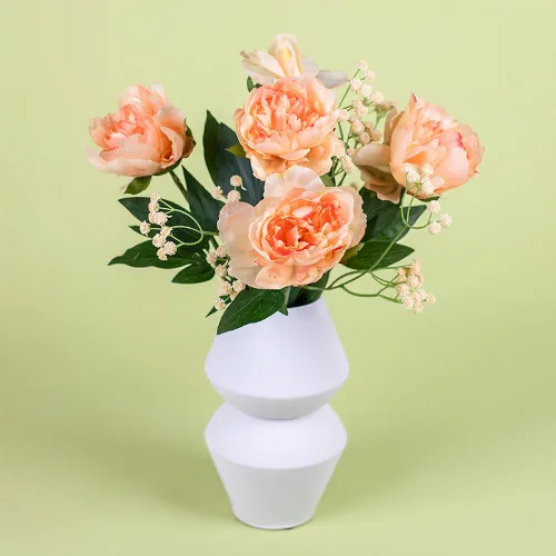 Zijden Kunstbloemen | Abrikozen pioenrozen & vaas