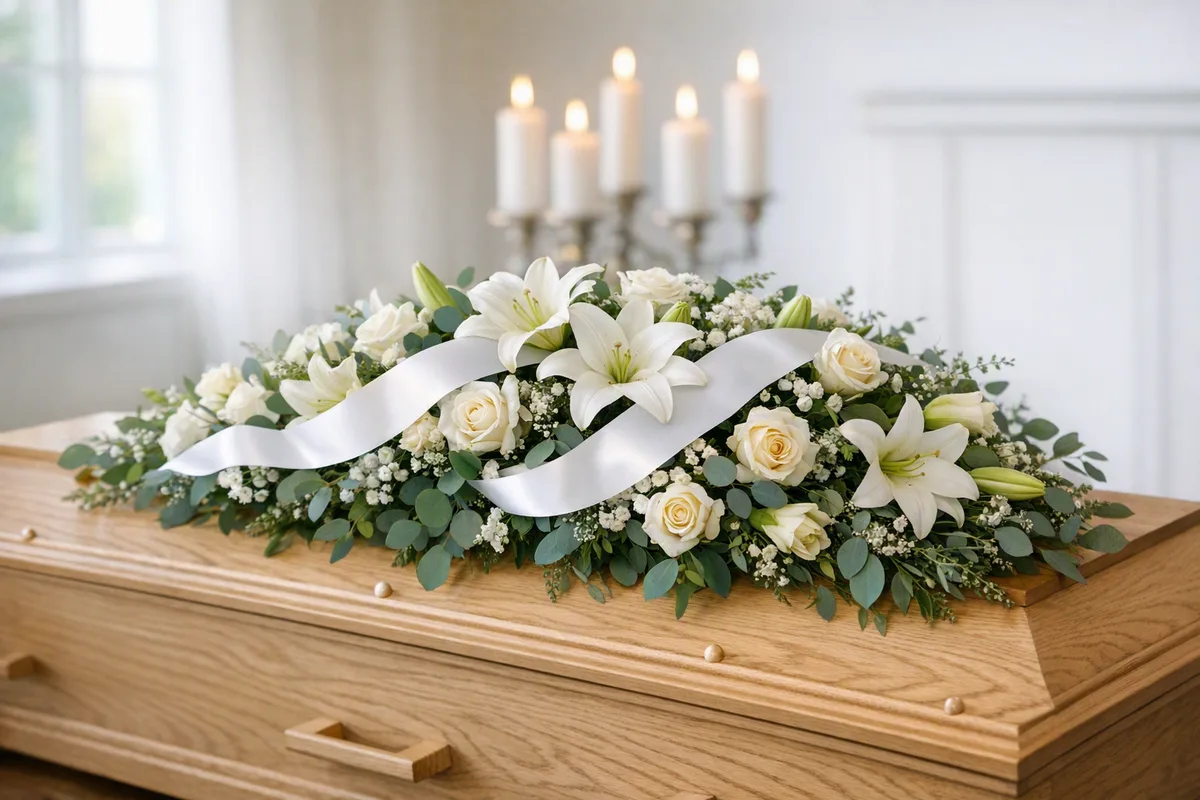Dessus de cercueil de lys blancs et roses