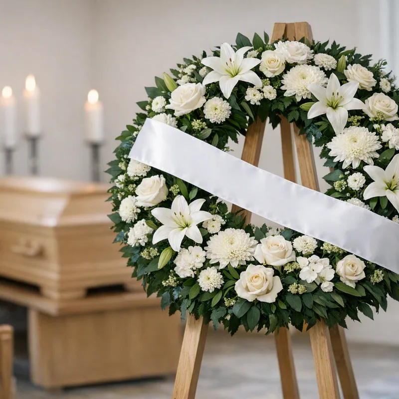 Fleurs pour un enterrement - couronne, gerbe et ruban